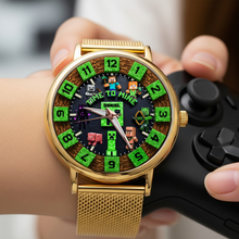 Load image into Gallery viewer, Time to Mine! Fun Sandbox Game Mesh Straps Watch - Personalized Gift for Game Lovers Quartz Watch PopCulturePrints
