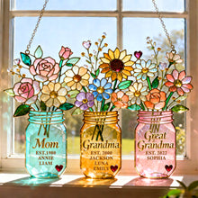 Load image into Gallery viewer, "A Blooming Love for Mom &amp; Grandma" - Personalized Flower Suncatcher Ornament - Gift for Mom, Grandma, and Great Grandma Ornament PopCulturePrints
