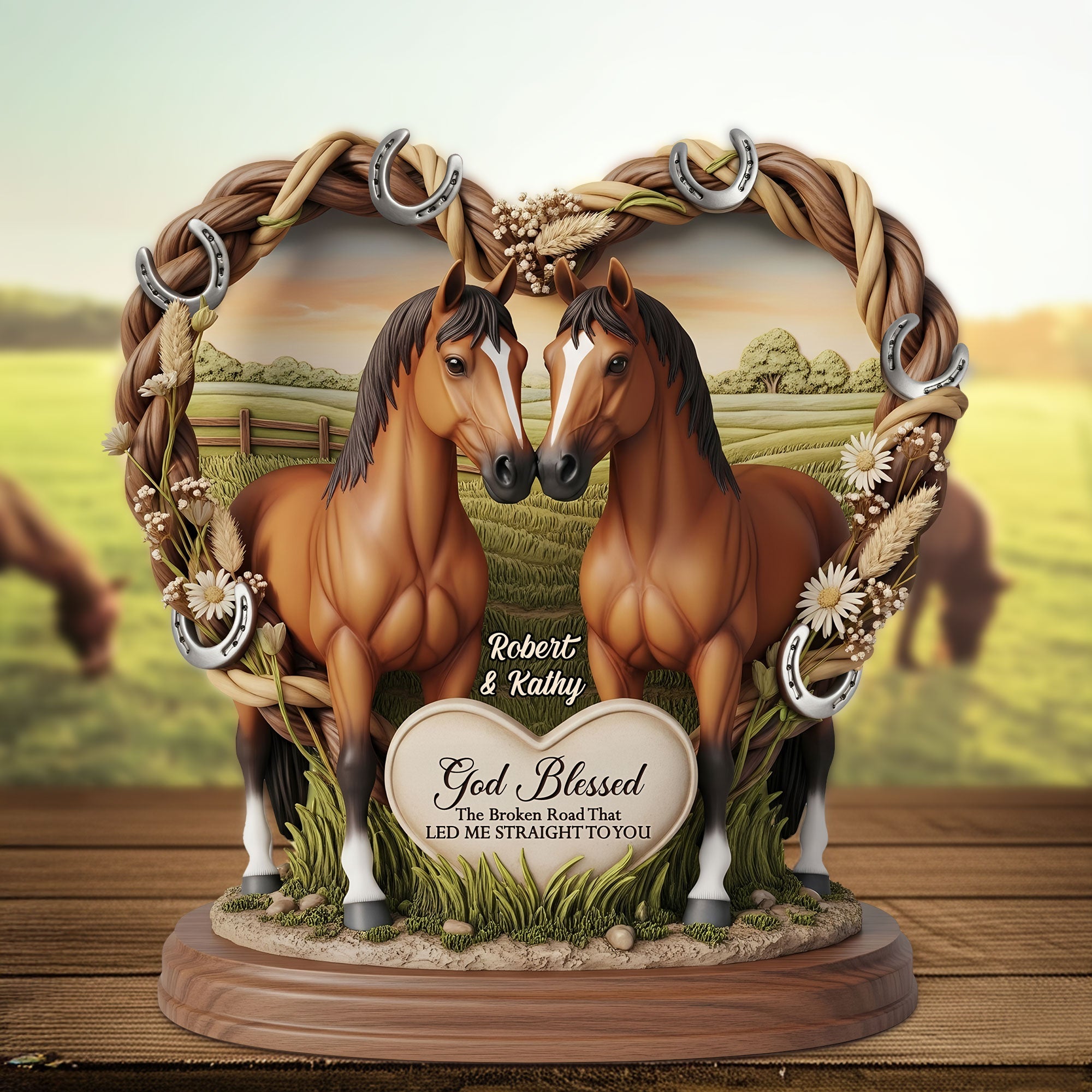God Blessed - Custom Horse Couple Plaque - Personalized Gift for Couples Shaped Plaques PopCulturePrints