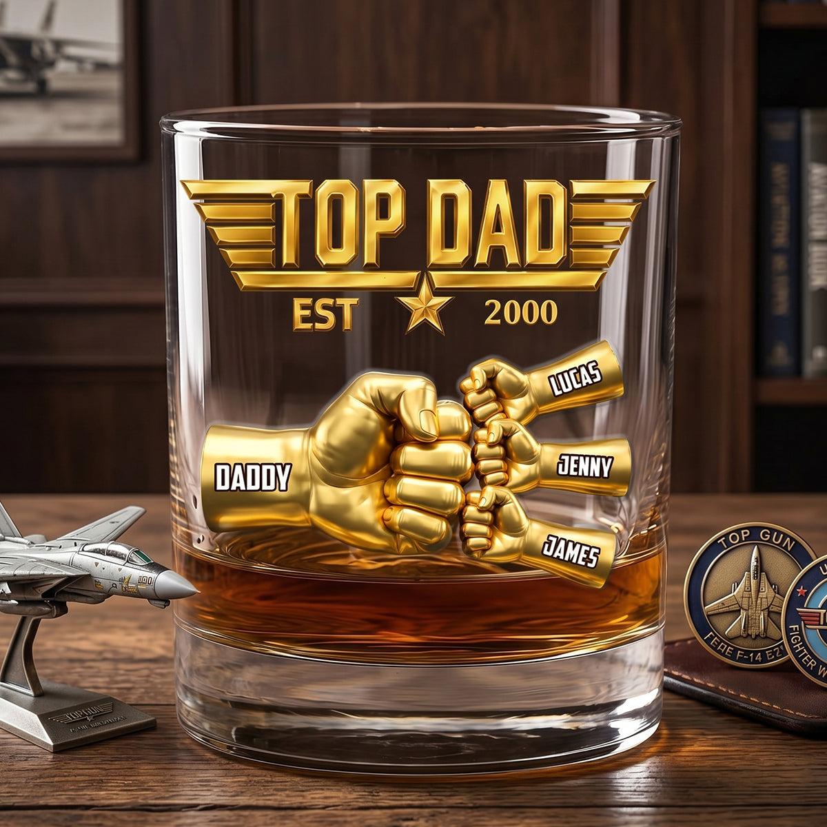 “Cheers to The Best Dad!” - Fist Bump Pilot Glass Mug - Personalized Gift for Dad, Grandpa, and Father Figures Glass PopCulturePrints