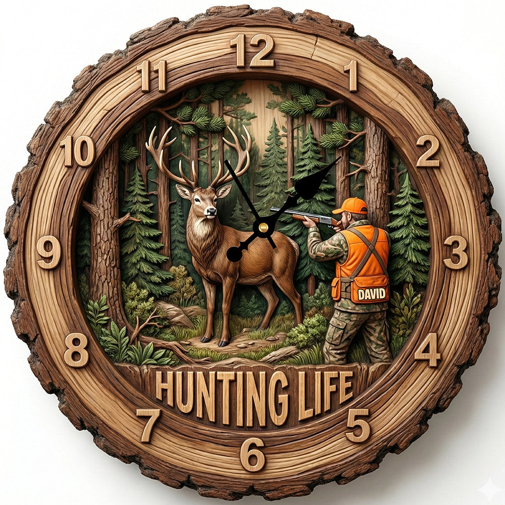 “Live the Hunting Life” - Personalized Acrylic Wall Clock - Custom Gift for Hunters, Dads, and Outdoor Enthusiasts Hanging Wall Clock PopCulturePrints