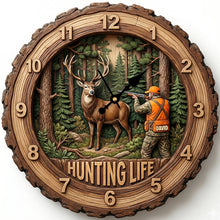 Load image into Gallery viewer, “Live the Hunting Life” - Personalized Acrylic Wall Clock - Custom Gift for Hunters, Dads, and Outdoor Enthusiasts Hanging Wall Clock PopCulturePrints
