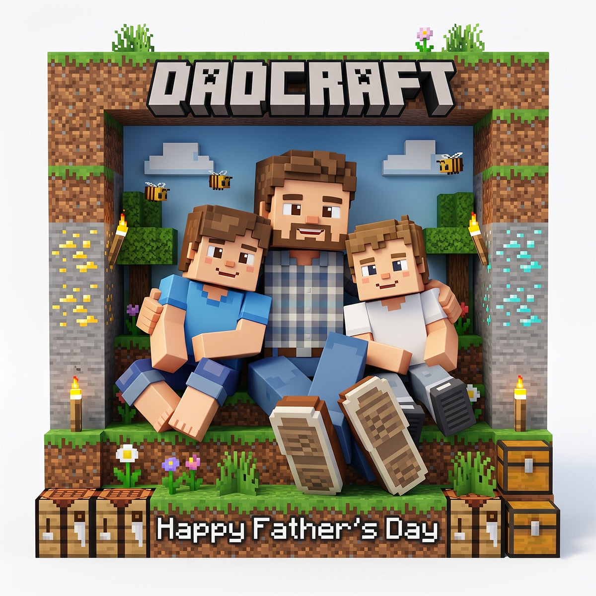 "Happy Father's Day from the Kids!" - Personalized Pixel Dad Acrylic Plaque - Custom Gift for Dad, Grandpa & Father Figures Shaped Plaques PopCulturePrints