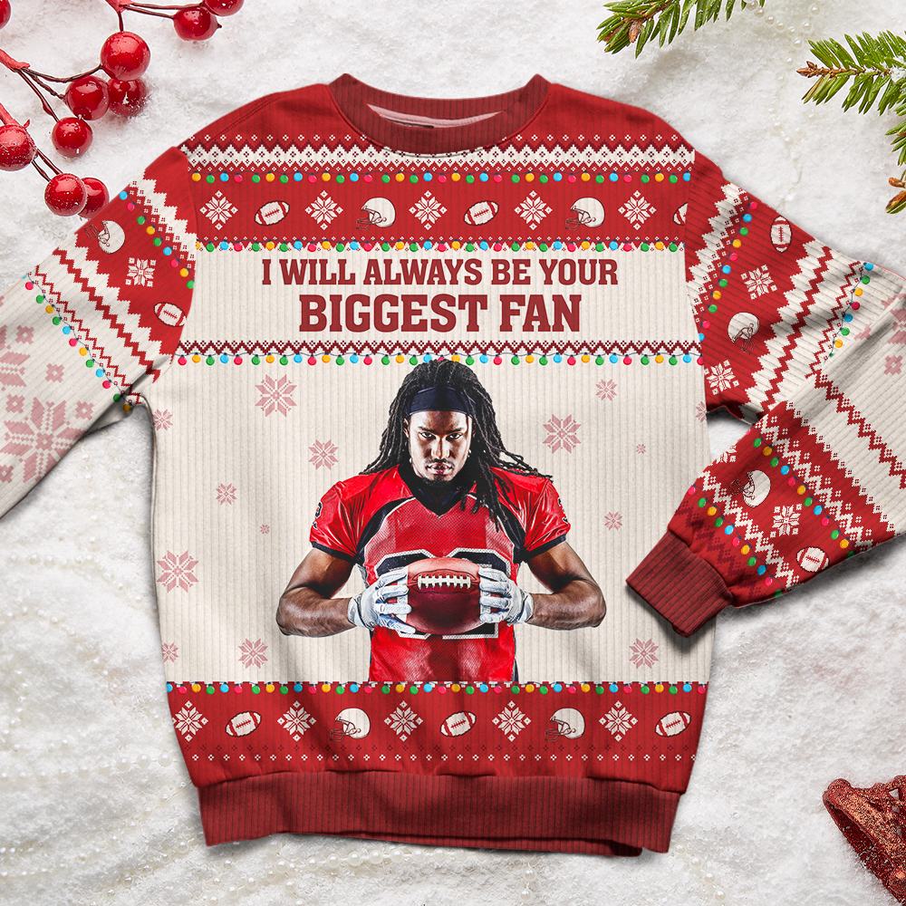 Personalized Football Fan Ugly Sweater - Custom Photo Gift