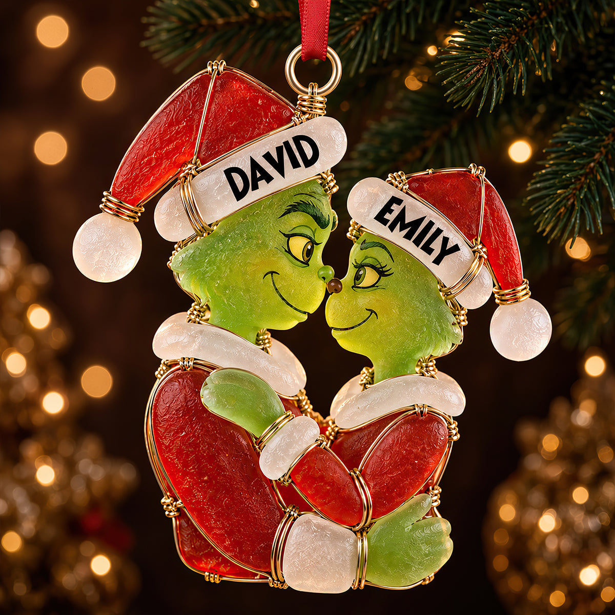 Love Wrapped in Christmas Cheer - Personalized Christmas Ornament for Couples