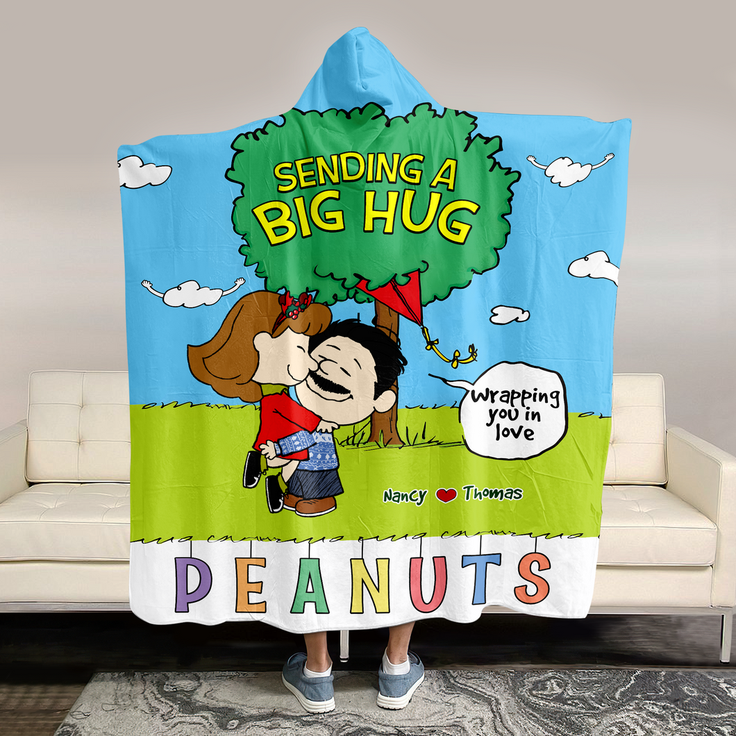 Custom Cartoon Couple Christmas Hooded Blanket – Perfect Personalized Gift