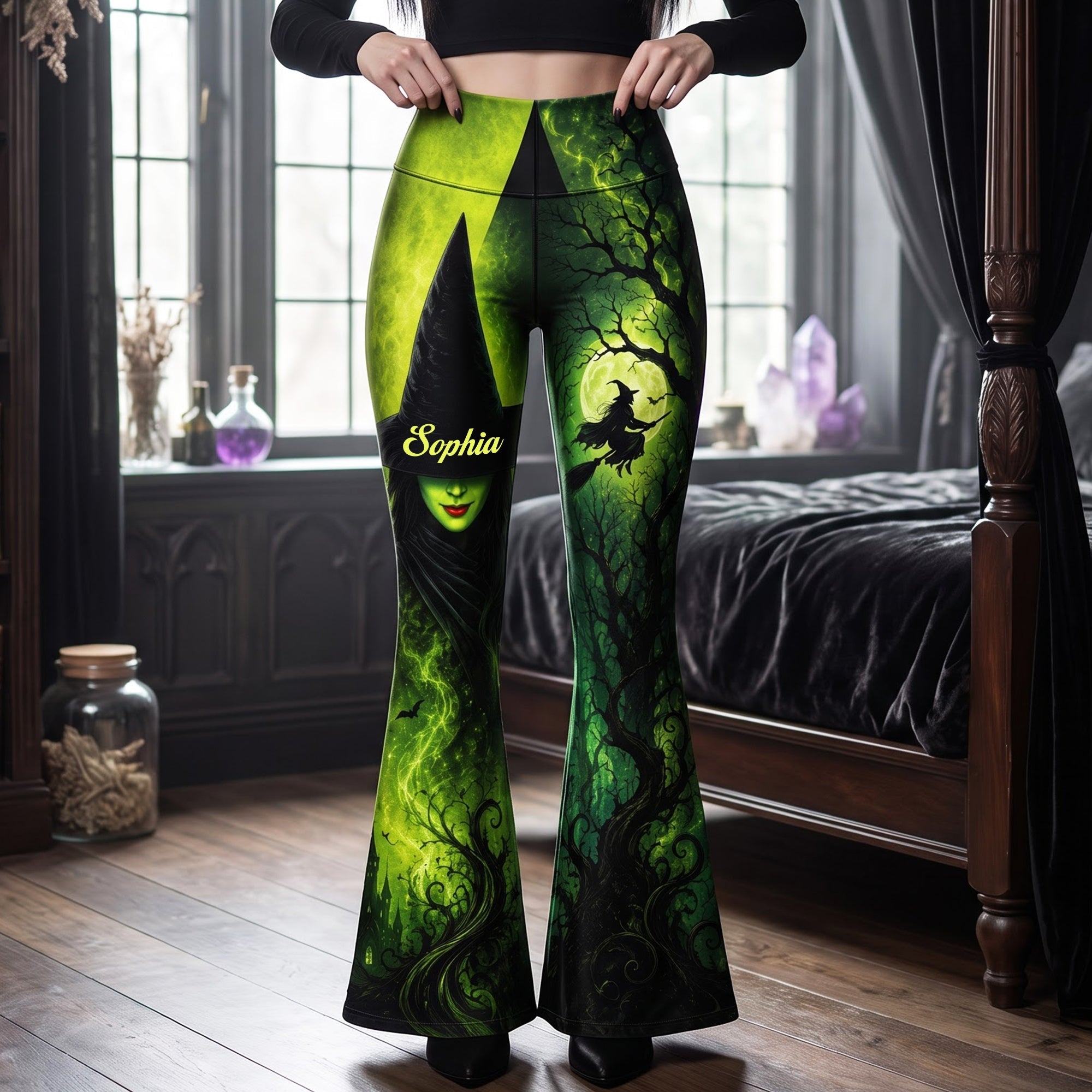 “Embrace the Enchantment!” Personalized Enchanted Witch Flare Leggings - Custom Gift for Halloween Enthusiasts