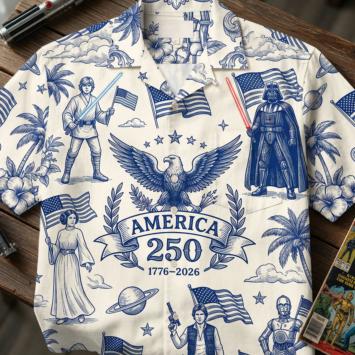 Celebrate 250 Years of Freedom - Proud American Hawaiian Shirt - Personalize for the Perfect Gift