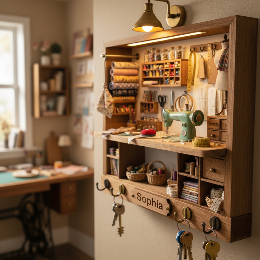 Sewing Nook Key Hanger - A Personal Touch for Every Sewing Lover Wood Sign PopCulturePrints