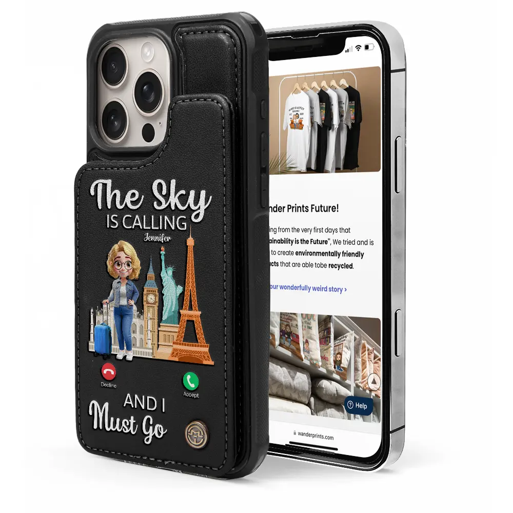 The Sky Is Calling And I Must Go - Personalized Leather Flip Wallet Phone Case Leather Flip Wallet Phone Case PopCulturePrints