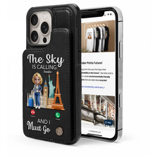 Load image into Gallery viewer, The Sky Is Calling And I Must Go - Personalized Leather Flip Wallet Phone Case Leather Flip Wallet Phone Case PopCulturePrints
