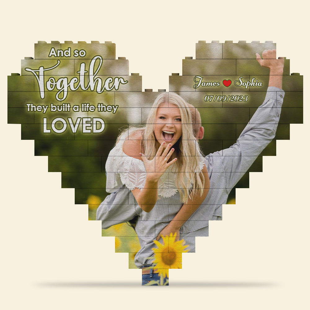 Custom Heart-Shaped Building Block Puzzle for Couples - A Life Built on Love Building Blocks PopCulturePrints