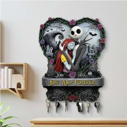 Now And Forever - Romantic Skull Couple Personalized Key Hanger Wood Sign PopCulturePrints