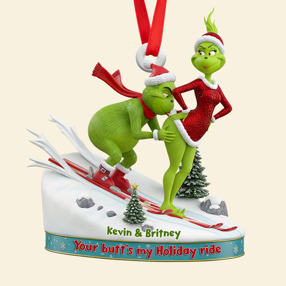 Your Butt's My Holiday Ride - Personalized Skiing Couple Christmas Ornament