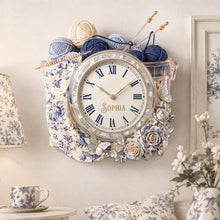 Load image into Gallery viewer, Timeless Elegance: Toile De Jouy Floral Knitting Hanging Wall Clock - Personalized Gift for Knitting Lovers
