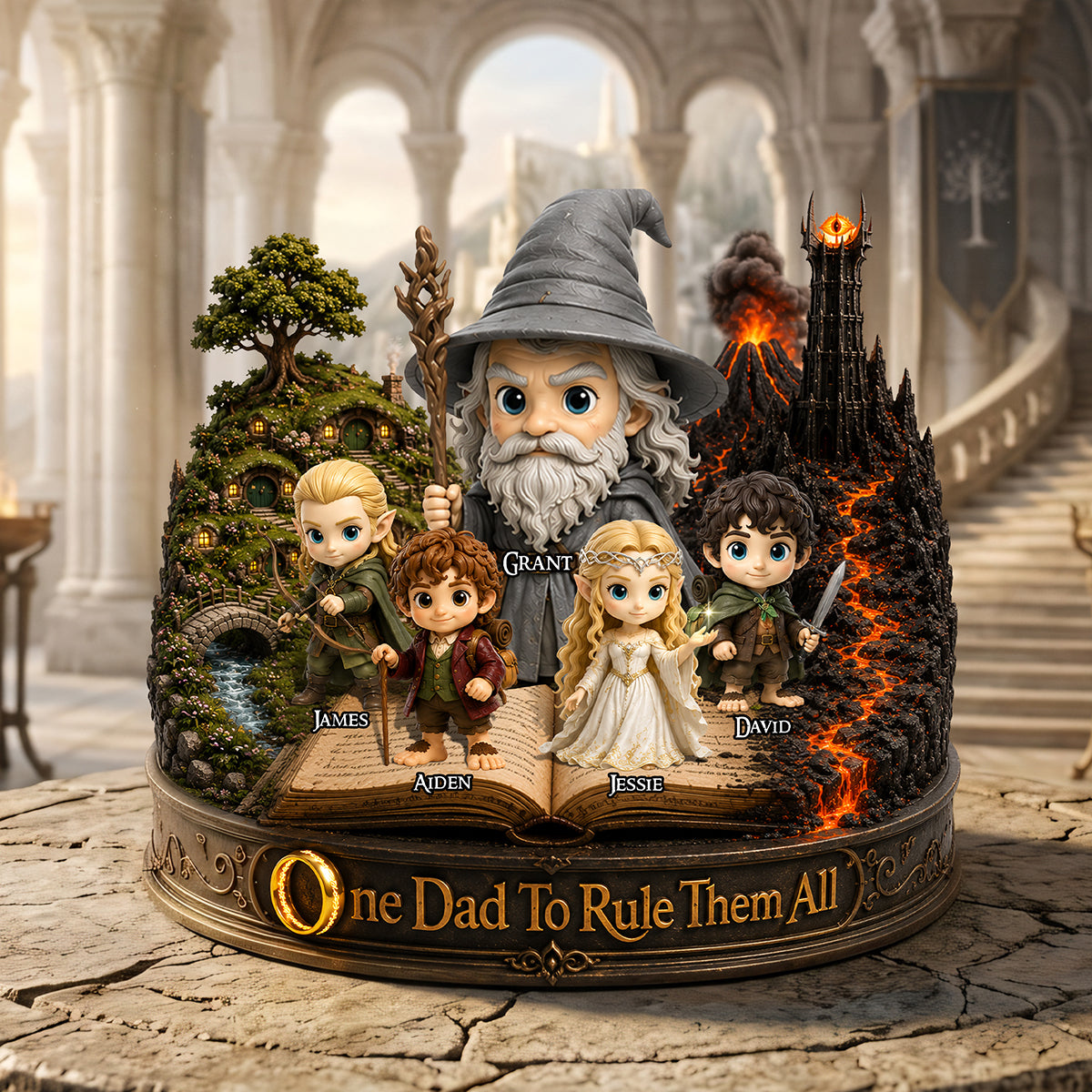 One Dad To Rule Them All - Personalized Dad's Legendary Quest Plaque - Perfect Gift for Dads, Grandpas, and More Shaped Plaques PopCulturePrints