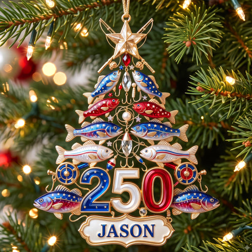 Celebrate with Fish: Customizable 250th USA Anniversary Ornament - Perfect Personalized Gift for Fishing Enthusiasts Ornament PopCulturePrints