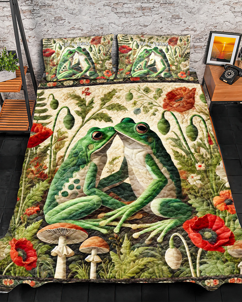 Personalized Frog Couple Quilt Bedding Set - Special Edition Blanket PopCulturePrints