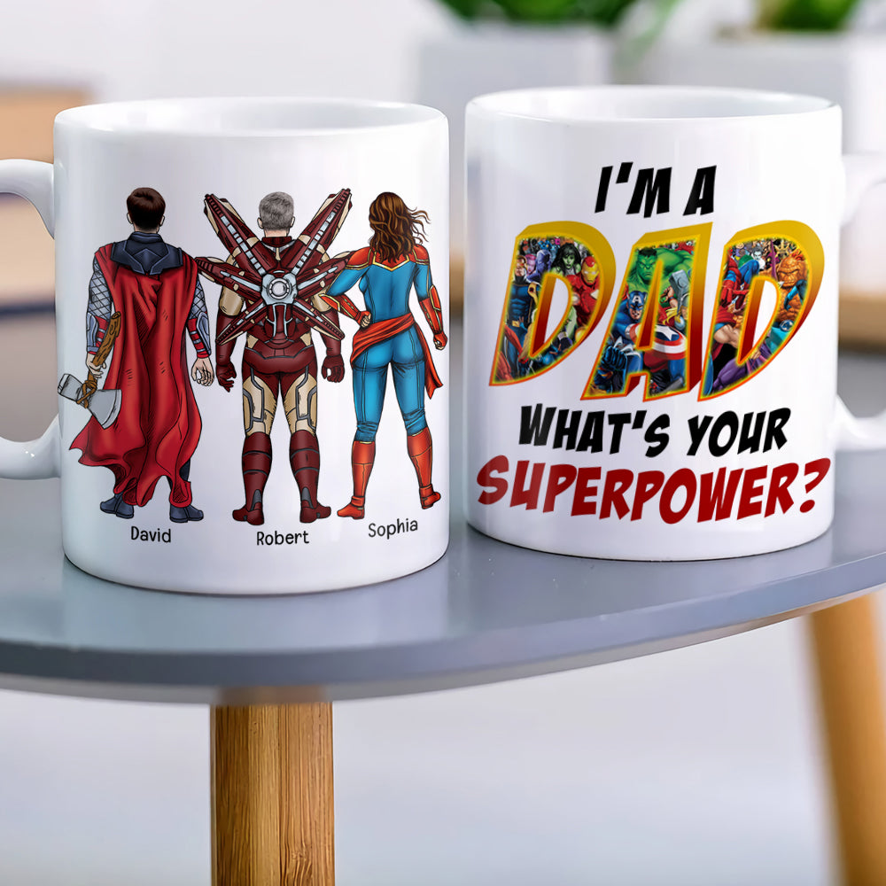 Personalized Superhero Dad Coffee Mug - Custom Names Coffee Mug PopCulturePrints