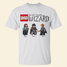 Load image into Gallery viewer, Personalized Dad Most Powerful Wizard T-Shirt with LEGO Style Characters
