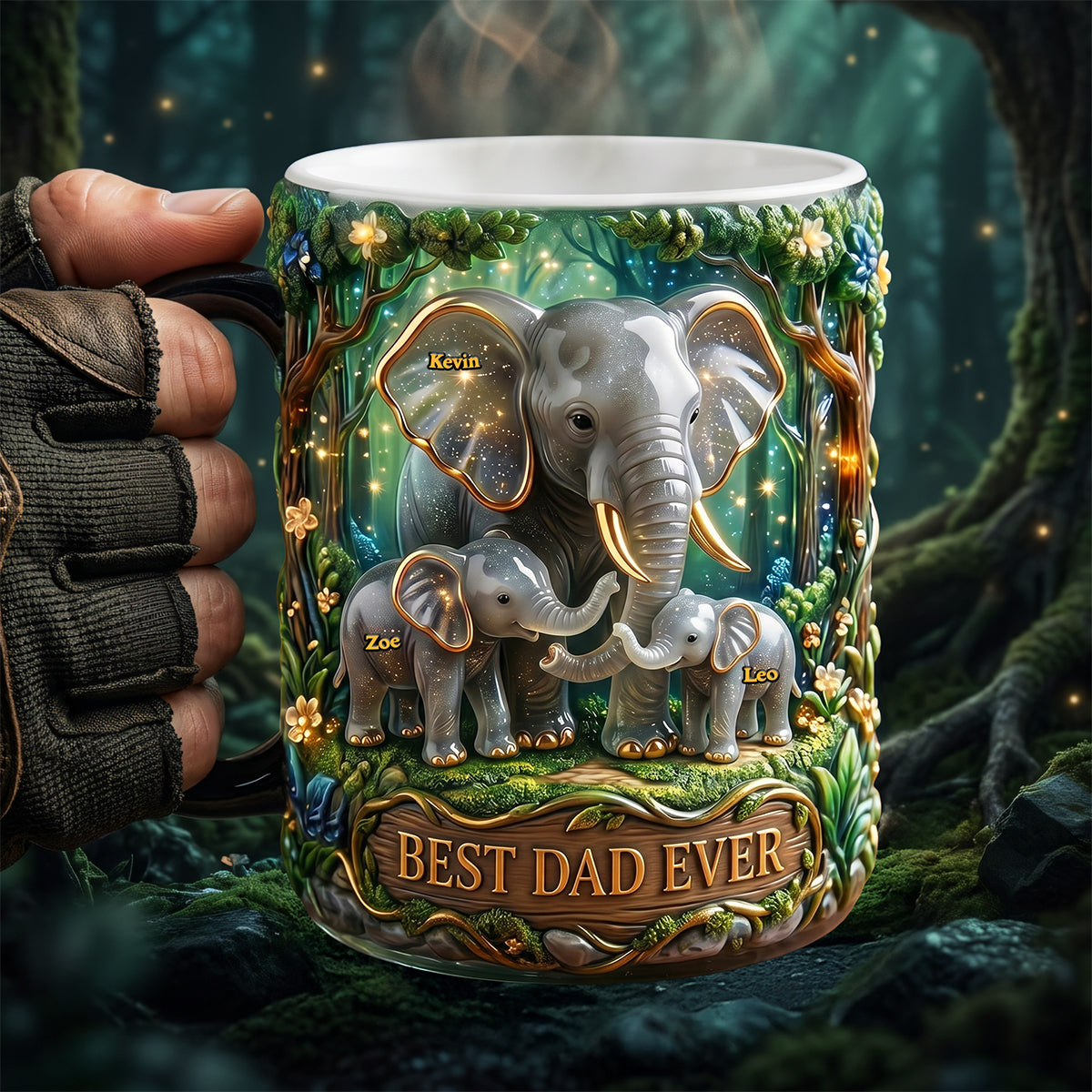 Best Dad Ever - Personalized Elephant Dad Magic Coffee Mug | Unique Gift for Dad, Grandpa, and Father's Day Coffee Mug PopCulturePrints