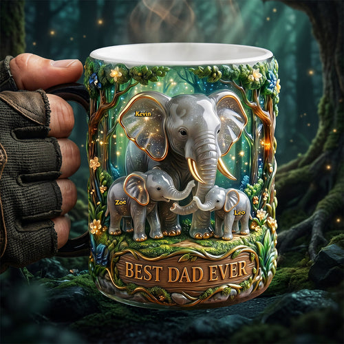 Best Dad Ever - Personalized Elephant Dad Magic Coffee Mug | Unique Gift for Dad, Grandpa, and Father's Day Coffee Mug PopCulturePrints