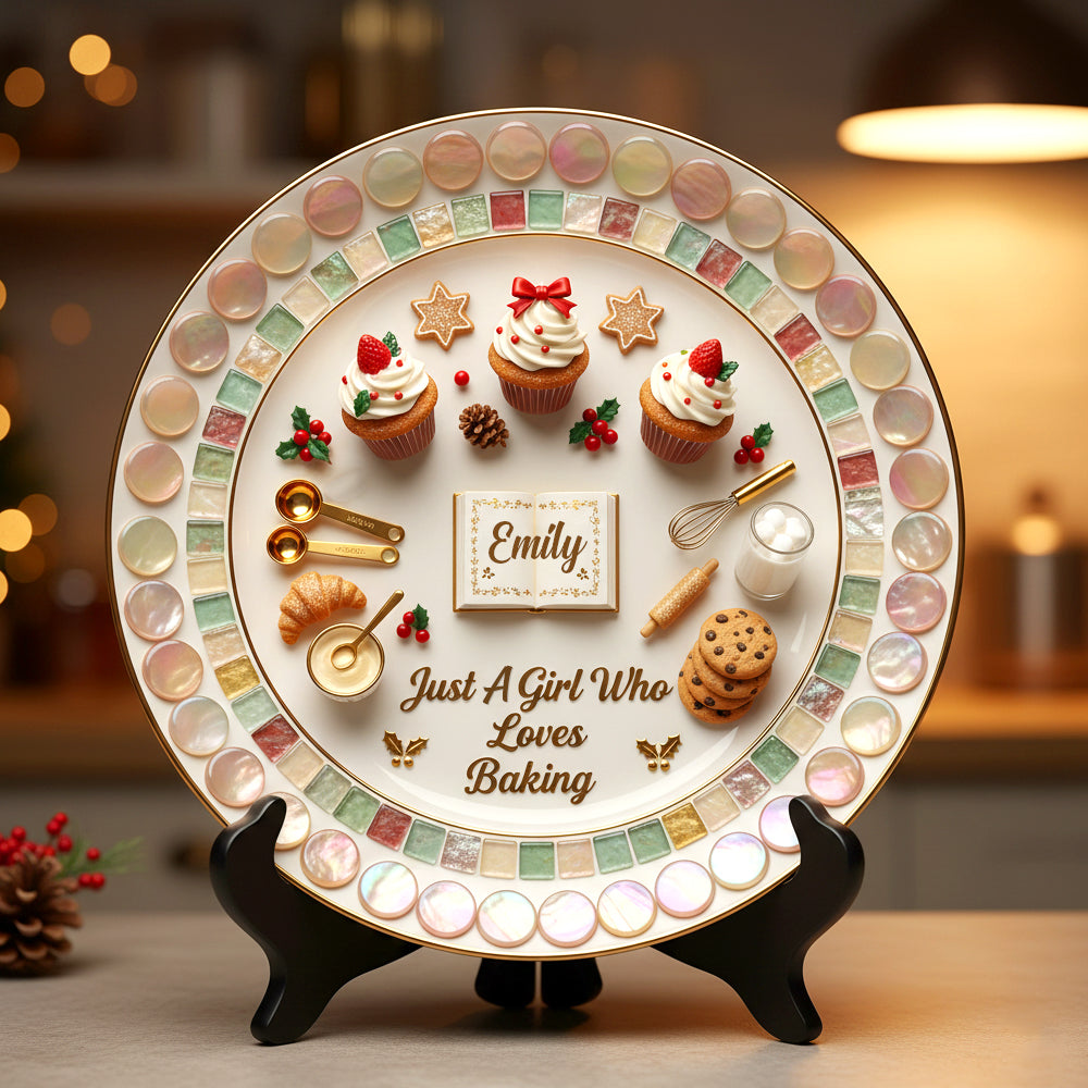 “Just A Girl Who Loves Baking” – Personalized Ceramic Round Plate for Baking Enthusiasts Ceramic Round Plate PopCulturePrints