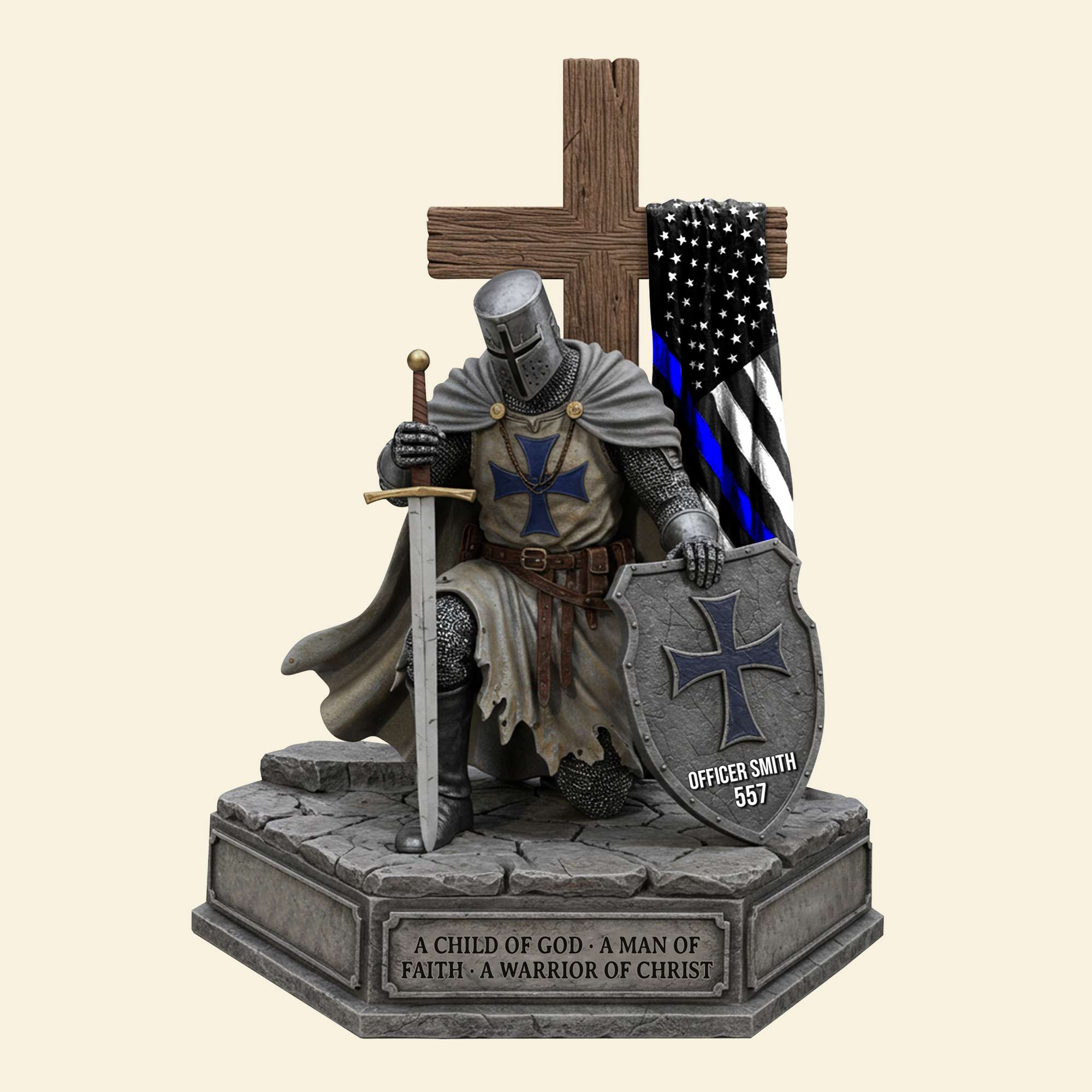 “A Child of God, A Man of Faith” - Knight Templar Acrylic Plaque - Personalized Gift for Police Officers Shaped Plaques PopCulturePrints