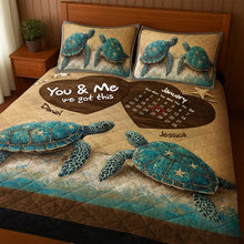 Load image into Gallery viewer, You &amp; Me - Personalized Beachy Sea Turtle Quilt Bed Set - Unique Anniversary Gift for Couples Blanket PopCulturePrints

