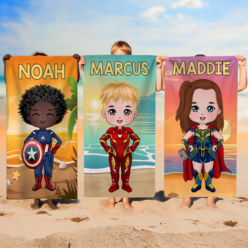 Personalized Superhero Beach Towel for Kids Beach Towel PopCulturePrints