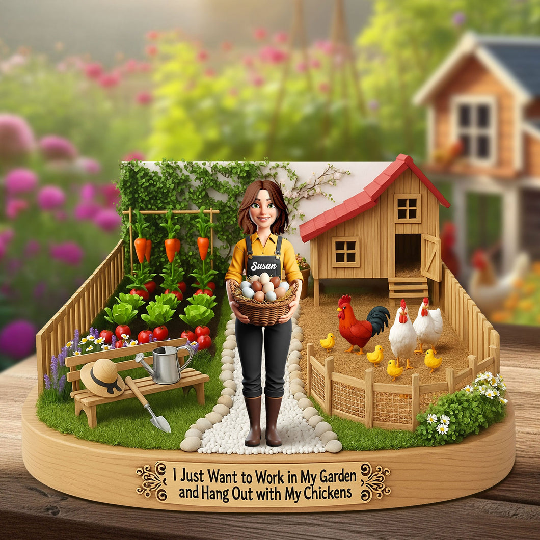I Just Want to Work in My Garden - Personalized Farm Girl Plaque for Farmers Shaped Plaques PopCulturePrints