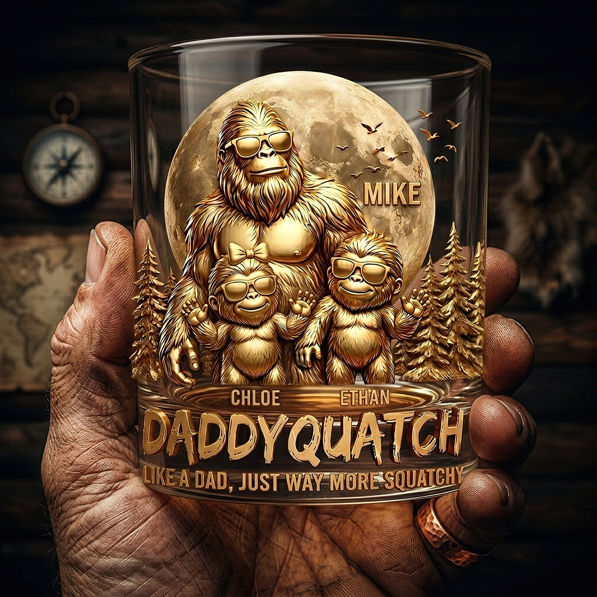 Like A Dad, Just Way More Squatchy - Personalized Round Glass for Dad Glass PopCulturePrints
