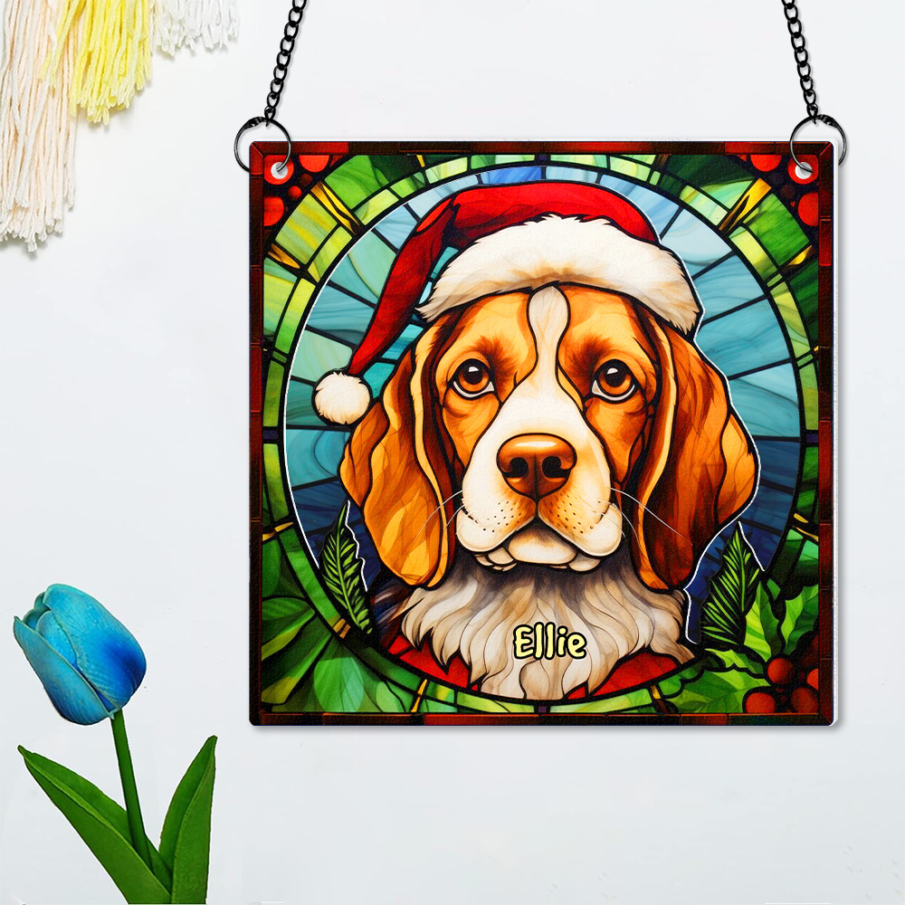 Personalized Beagle Dog Lover Christmas Suncatcher Ornament