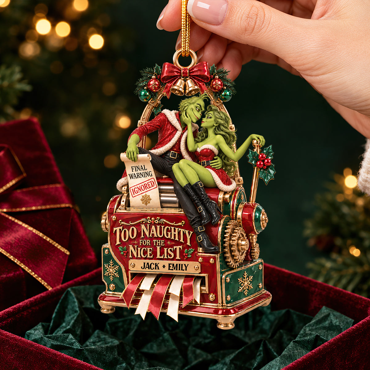 “Too Naughty for the Nice List” - Playful Couple Acrylic Ornament, Personalized Gift for Couples