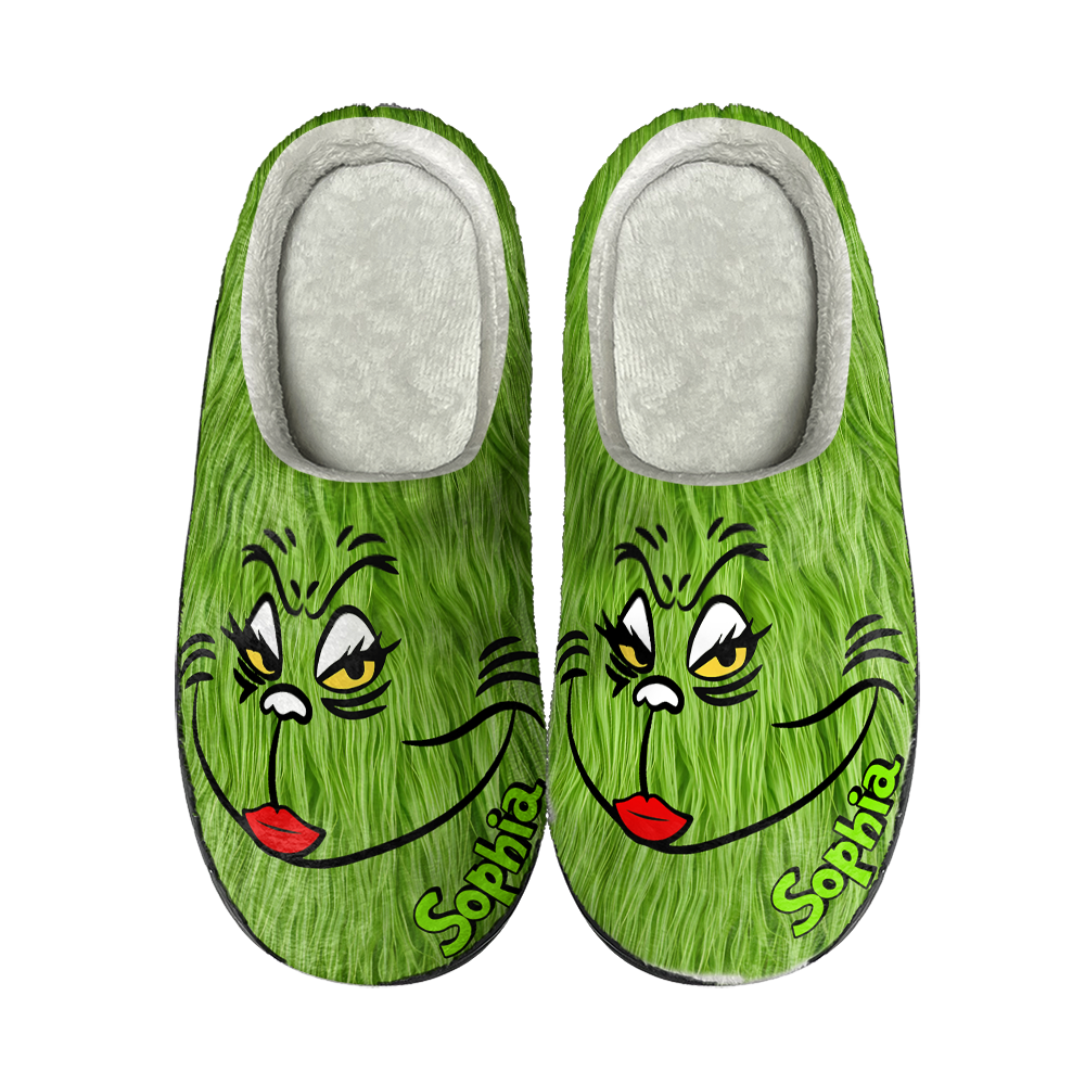 Personalized Grinch-Themed Christmas Slippers Shoes PopCulturePrints