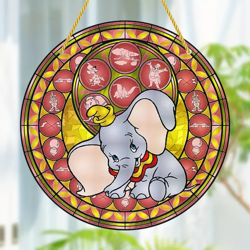 Personalized Christmas Suncatcher Ornament - Elephant Cartoon Design