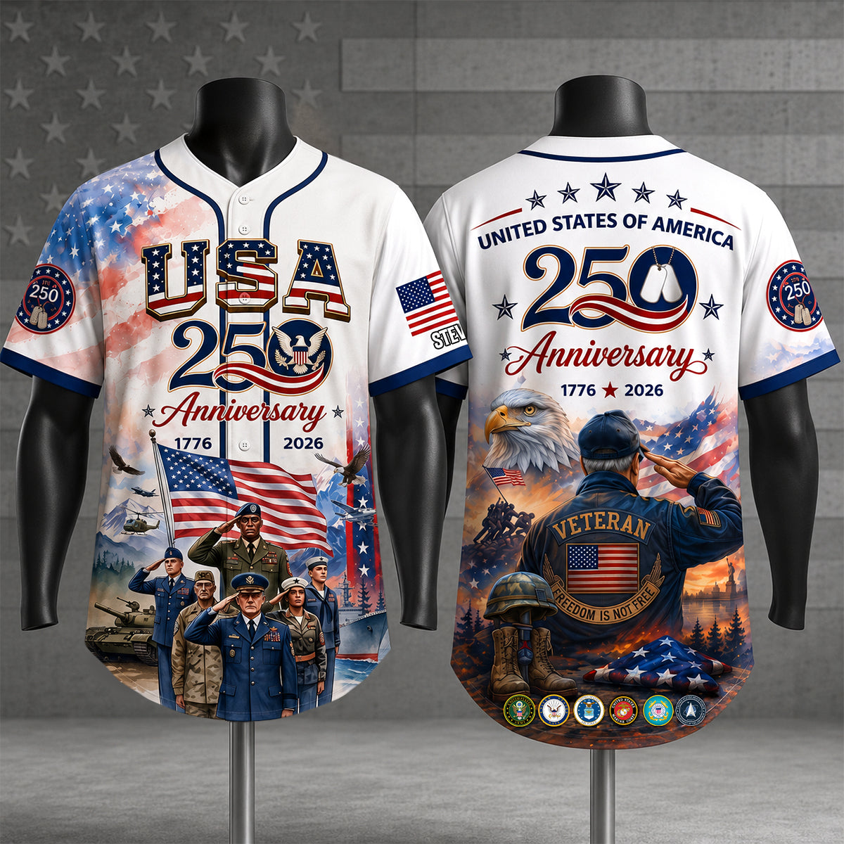 Celebrate Freedom: American 250th Anniversary Veteran Baseball Jersey - Personalized Gift for Heroes