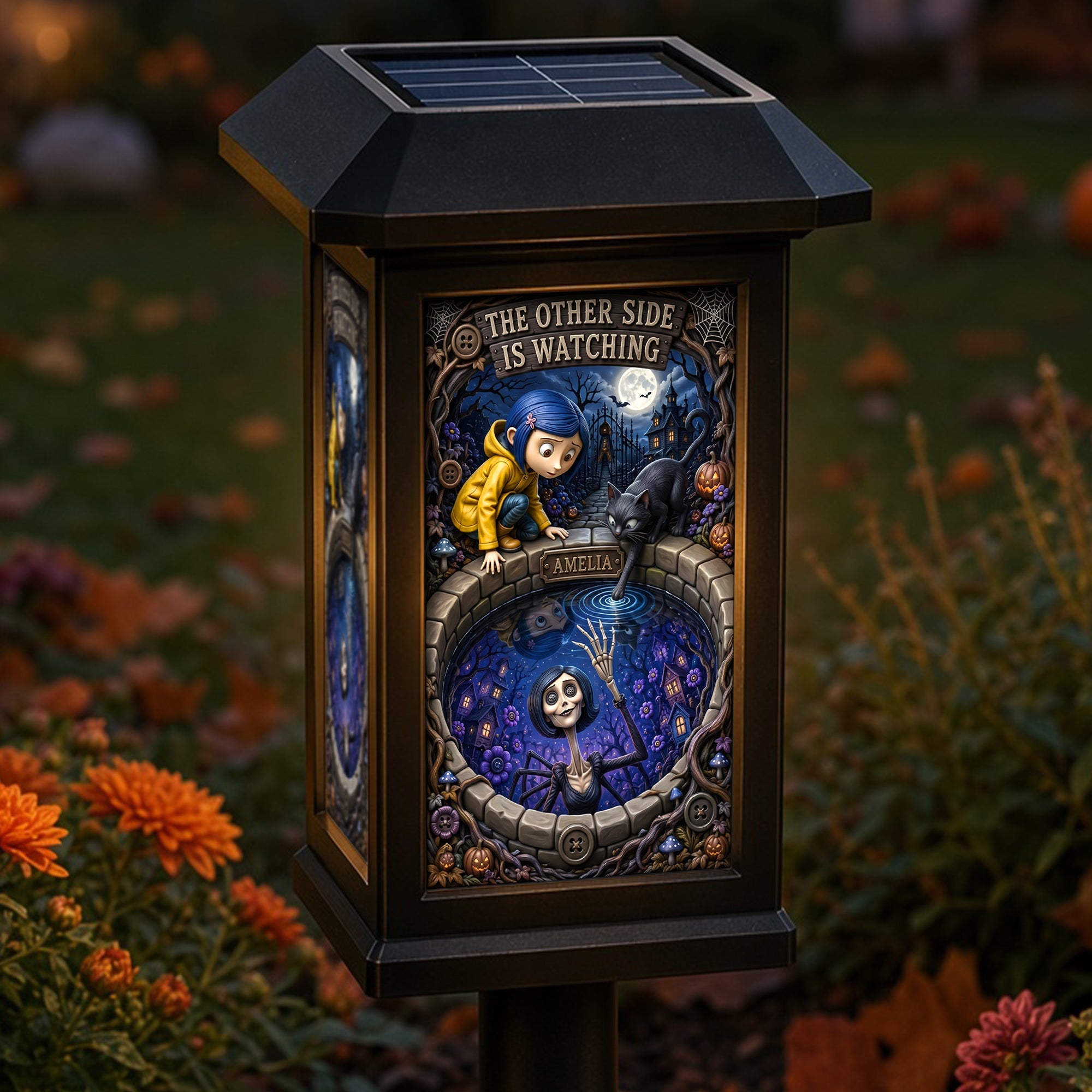 “The Other Side Is Watching” - Gothic Fairytale Solar Power Garden Lamp - Personalized Gift for Halloween Lovers