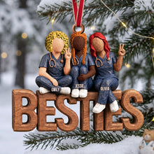 Load image into Gallery viewer, Best Friends in Scrubs - Personalized Wood Ornament for Nurses Ornament PopCulturePrints
