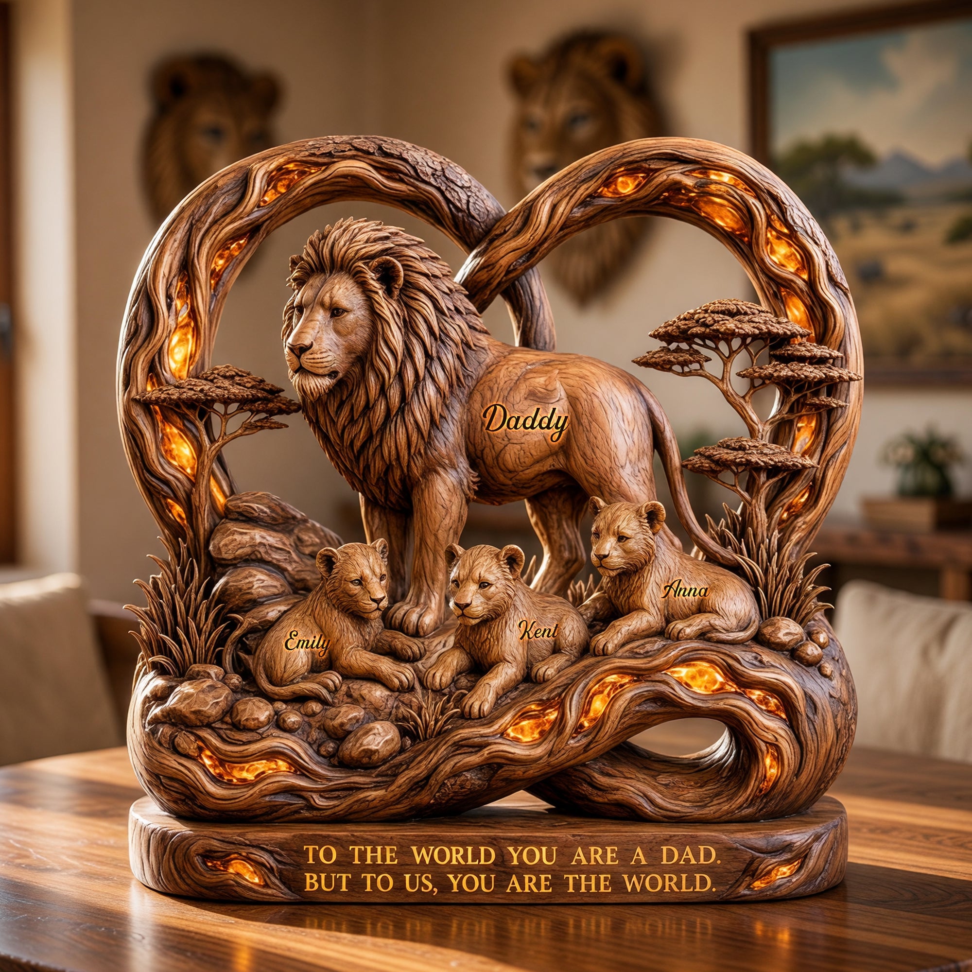 “To the World You Are a Dad, But to Us, You Are the World” - Lion Dad and Kids Acrylic Plaque - Personalized Gift for Dad, Grandpa, or Any Special Father Figure Shaped Plaques PopCulturePrints