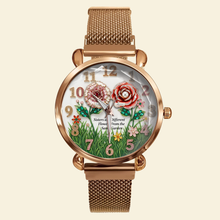 Load image into Gallery viewer, Sisters Bloom with Love - Floral Mesh Strap Watch, Personalized Gift for Sisters Quartz Watch PopCulturePrints
