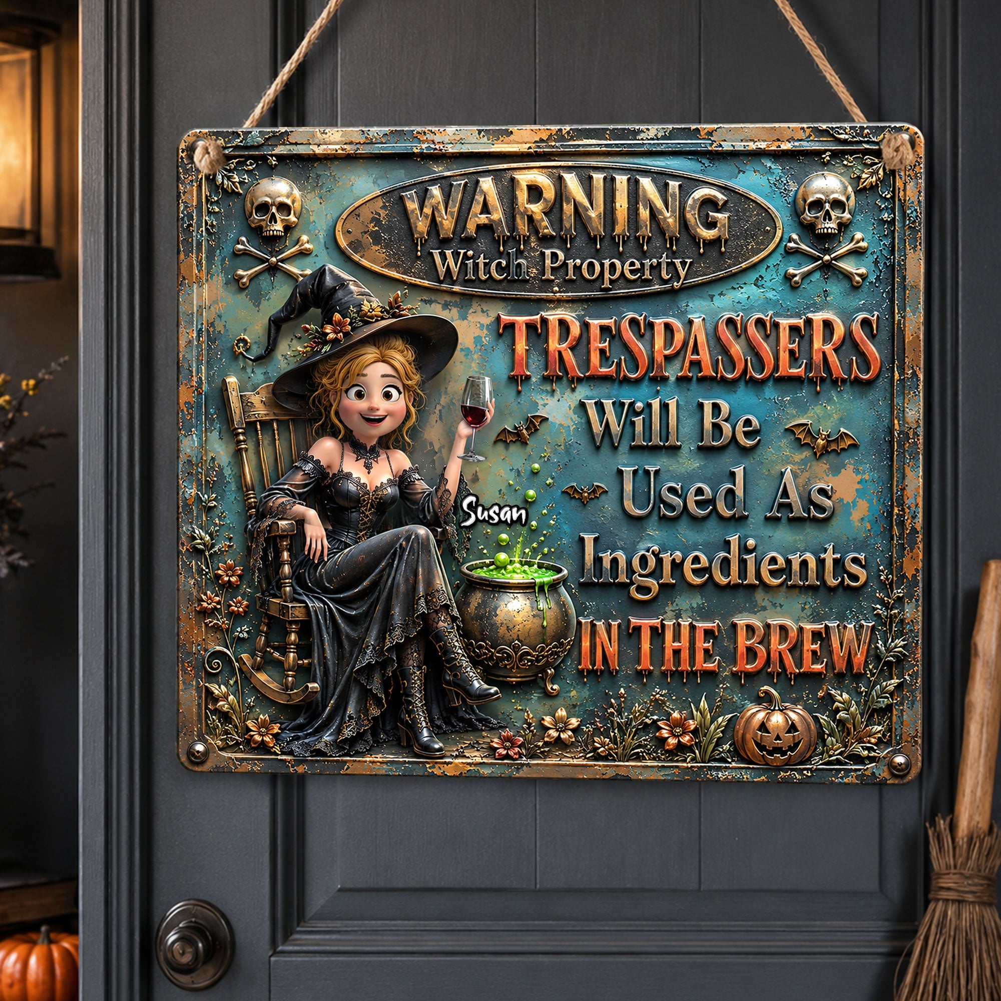 “Beware of the Witch’s Charm!” - Personalized Witch's Property Acrylic Sign - Unique Gift for Witch Lovers, Halloween Enthusiasts