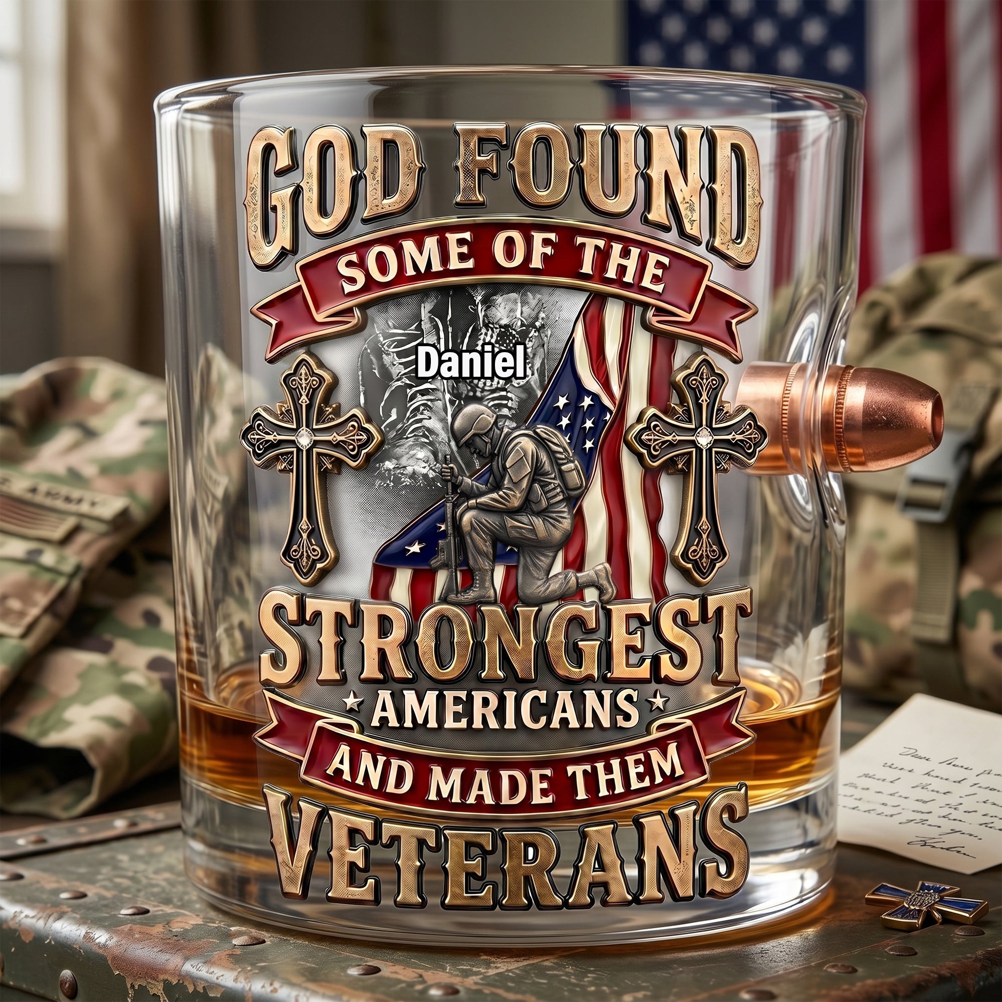 God Found Some of the Strongest Veterans - Personalized Bullet Glass Glass PopCulturePrints