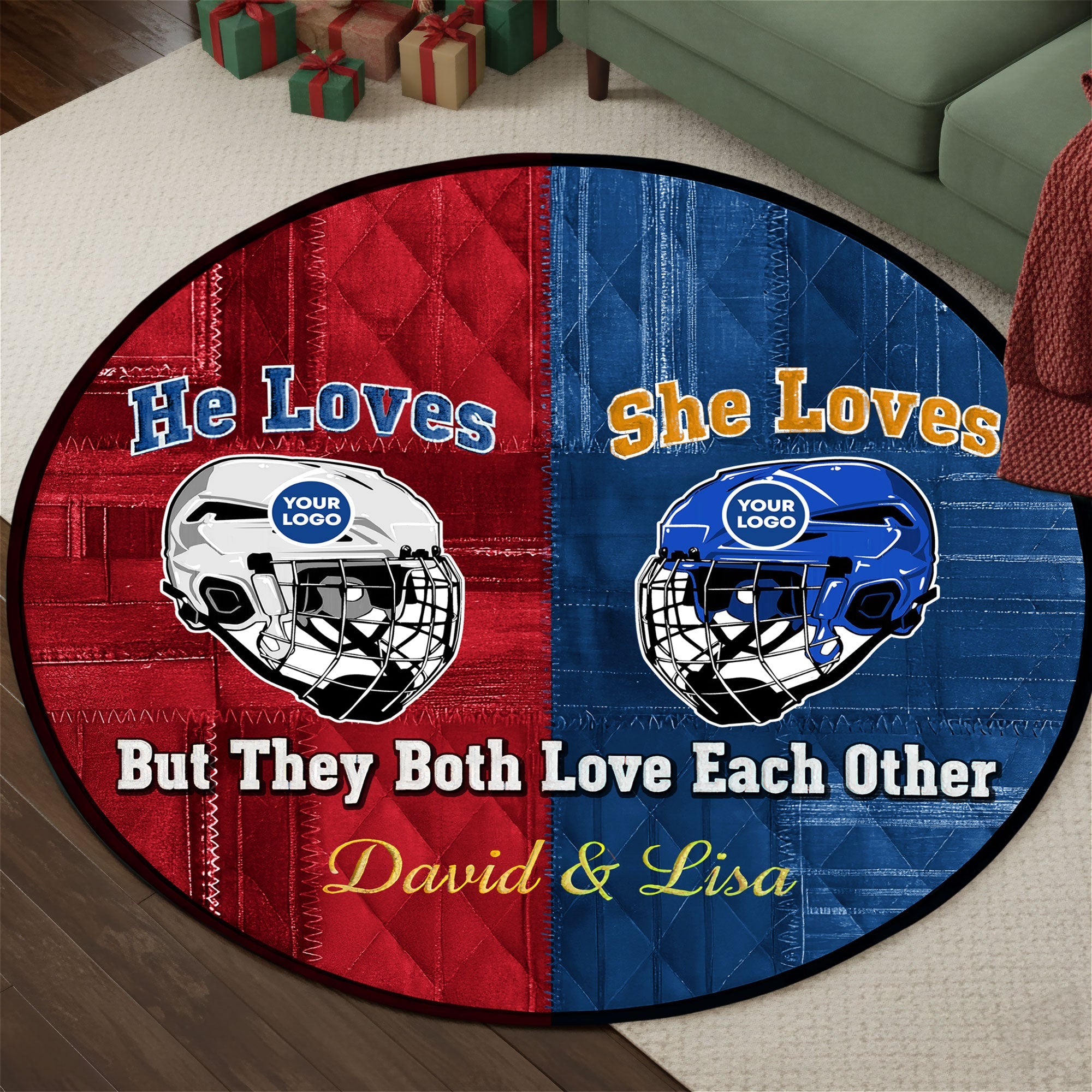 He Loves, She Loves - Personalized Sports Lover Round Mat Doormat PopCulturePrints