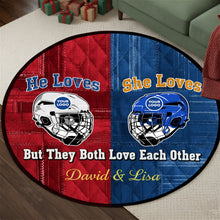 Load image into Gallery viewer, He Loves, She Loves - Personalized Sports Lover Round Mat Doormat PopCulturePrints
