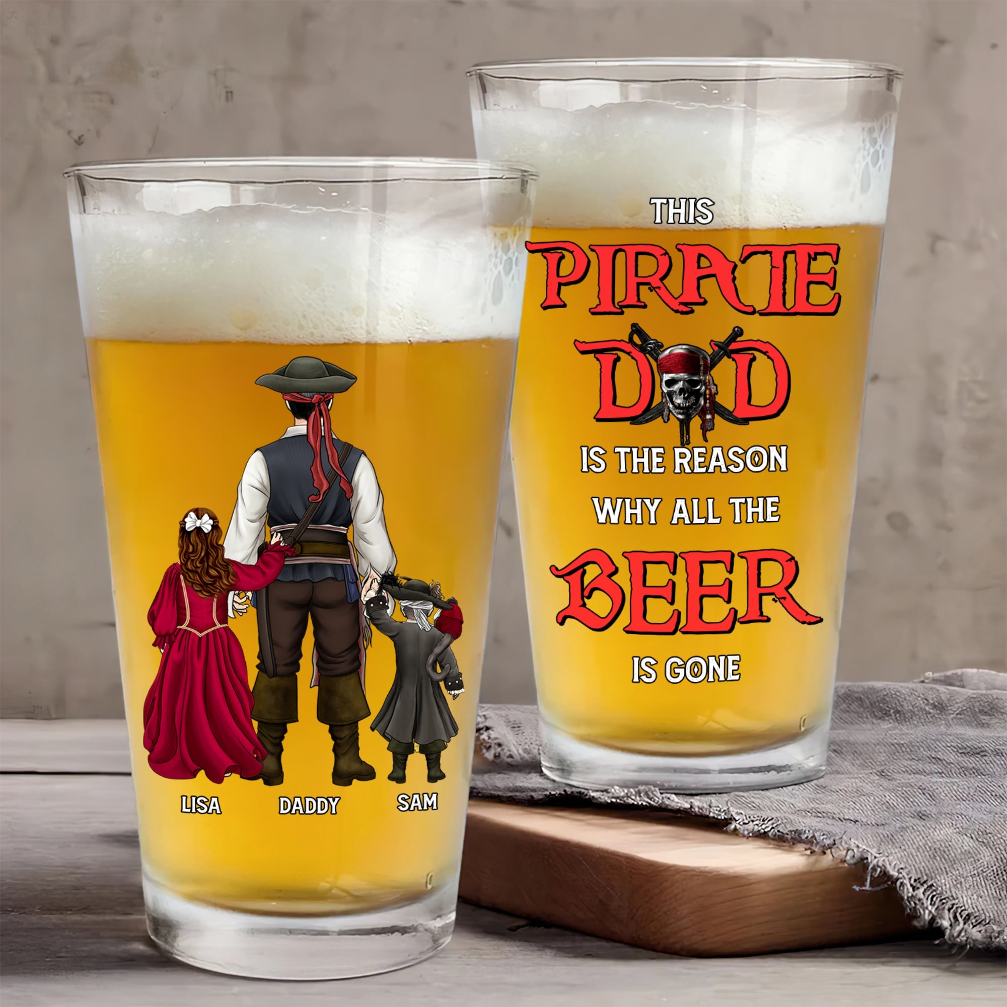 Custom Pirate Dad Beer Glass - Personalized Gift For Fathers Beer Glasses PopCulturePrints