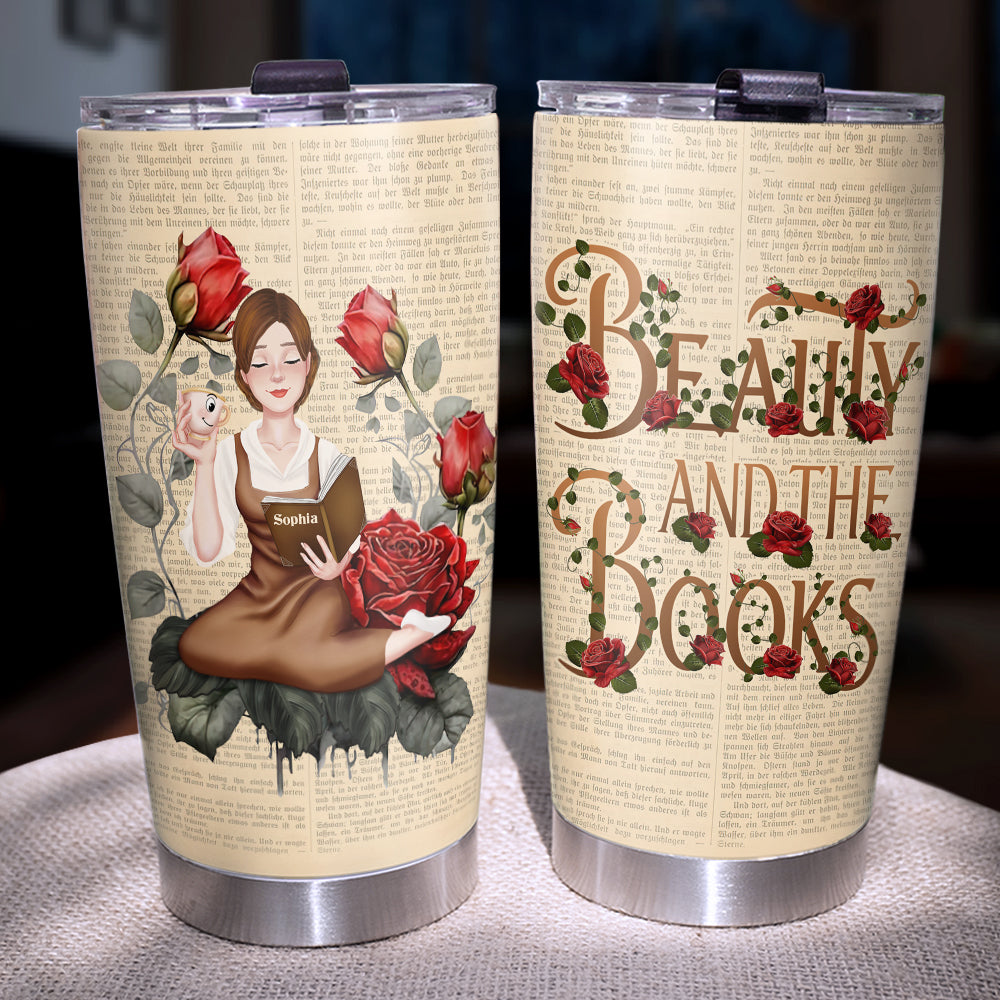 Personalized Beauty and the Books Tumbler for Book Lovers Tumbler Cup PopCulturePrints
