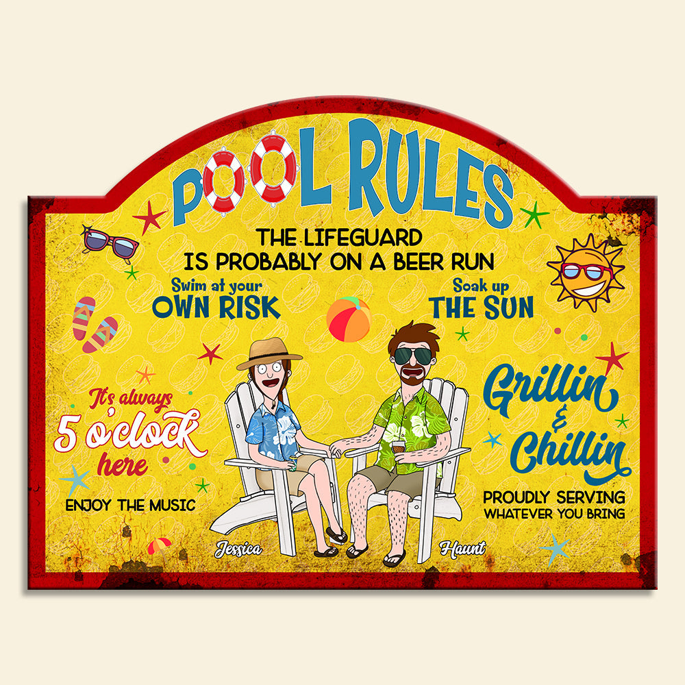 Pool Rules Personalized Metal Sign - Fun Custom Gift for Couples Metal Signs PopCulturePrints