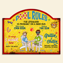 Load image into Gallery viewer, Summer Pool Rules Metal Sign - Personalized Gifts for Couples Metal Signs PopCulturePrints
