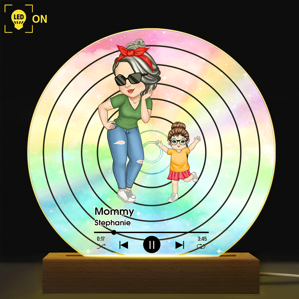 "A Personalized Touch of Love - Turban Grandma Decorative Vinyl Record With Grandkids - Custom Gift for Grandma, Mom & Kids" 3D Led Light PopCulturePrints